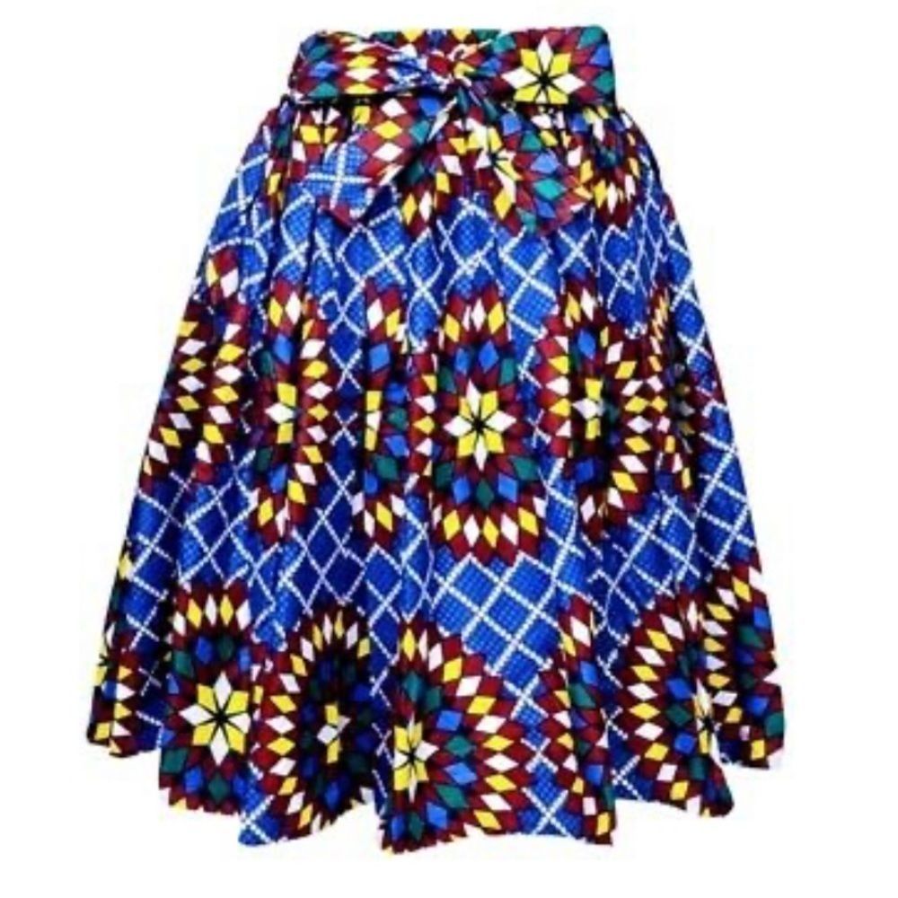 African Dashiki Printed Wax Elastic Waist Flared Skirt Tribal One Size - Picture 1 of 6